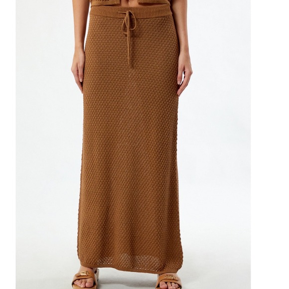 Rhythm Dresses & Skirts - Rhythm Jossie Knit Maxi Skirt Brown Textured Drawstring Boho